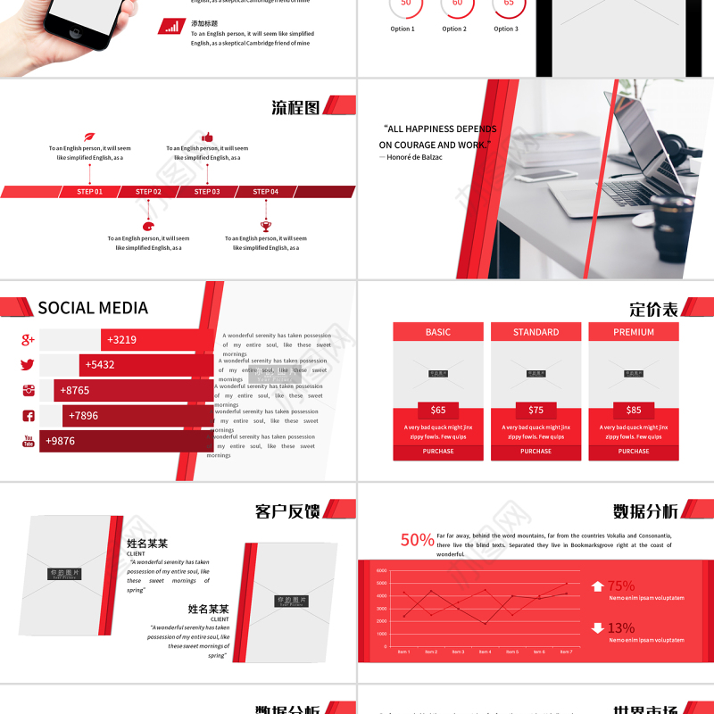 原创红色现代创意版式公司简介动态PPT模板