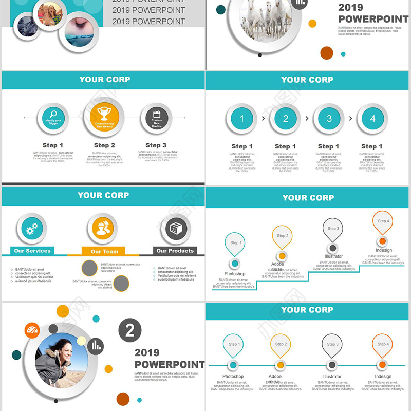 2019多彩微粒体年度汇报商务ppt模版