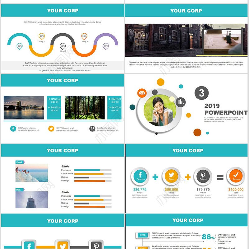 2019多彩微粒体年度汇报商务ppt模版