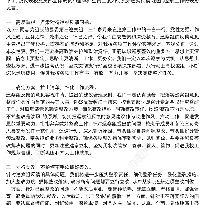 政治巡察表态发言