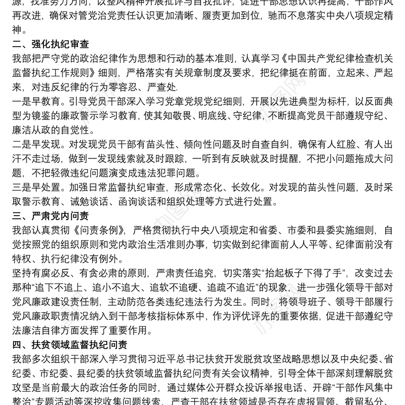 20xx年度落实全面从严治党监督责任情况报告