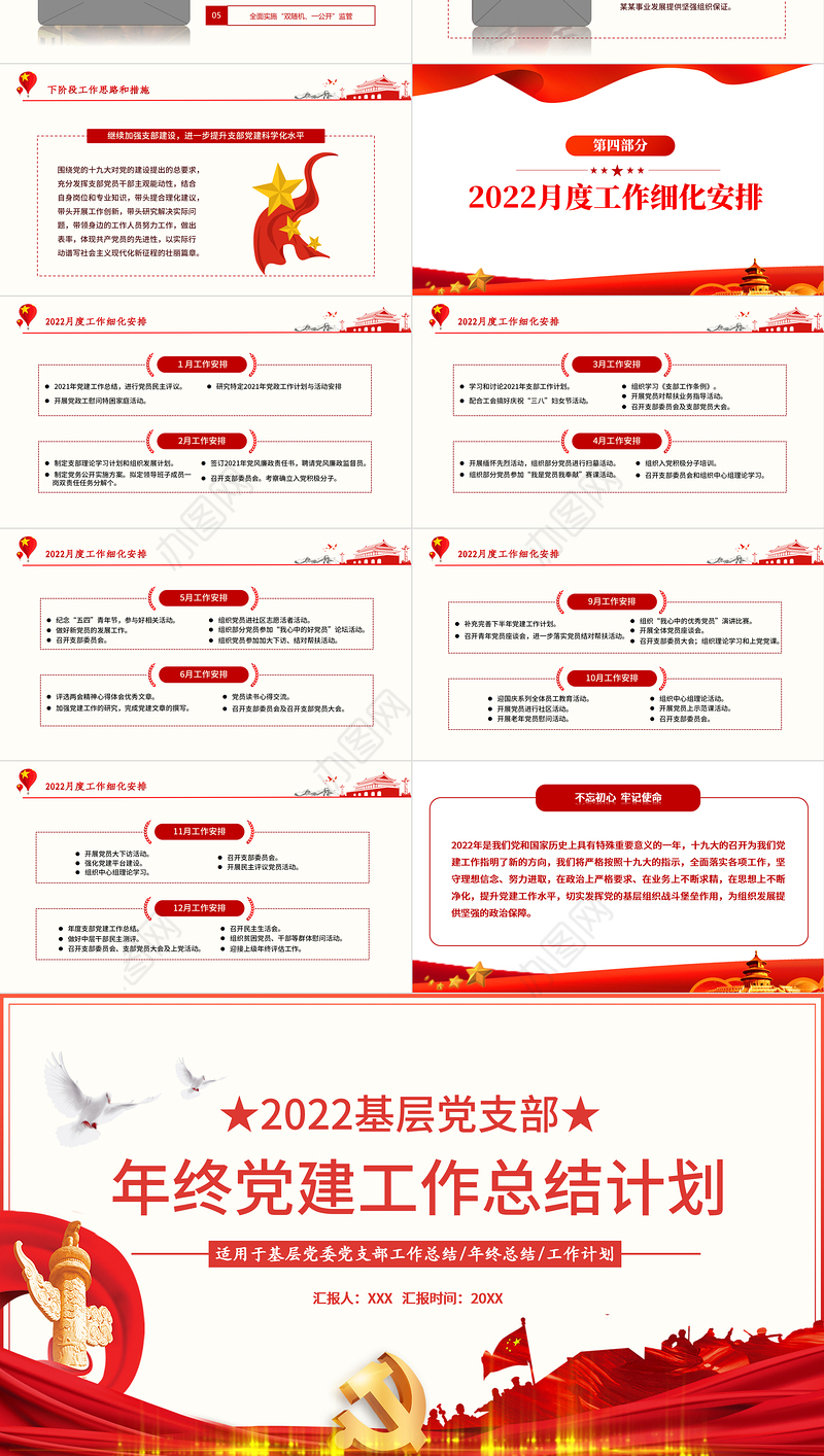 年终党建工作总结PPT大气简约基层党组织党支部年度工作汇报新年工作计划述职述廉报告模板