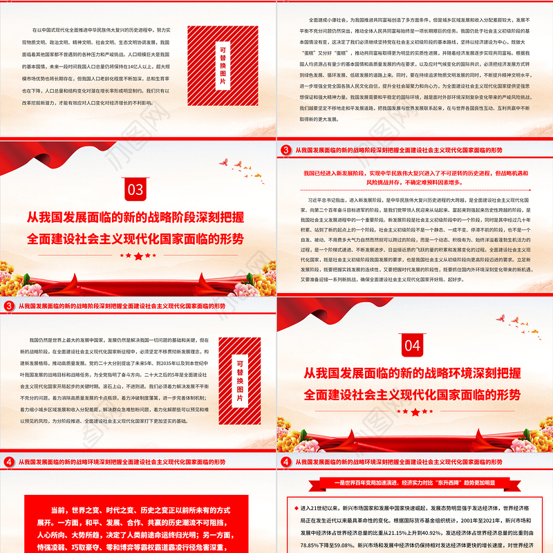 2022深刻把握全面建设社会主义现代化国家面临的形势PPT党政精美风党员干部学习教育专题党课党建课件