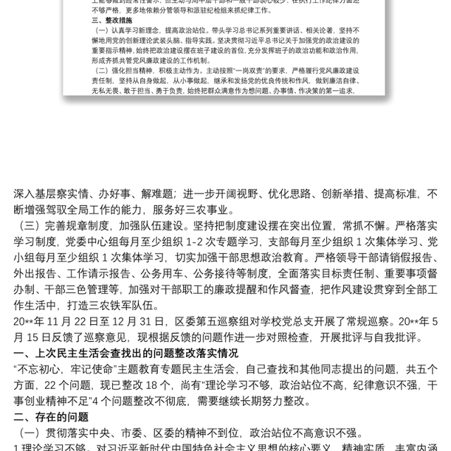 2020学校党总支巡察整改专题民主生活会个人对照检查材料