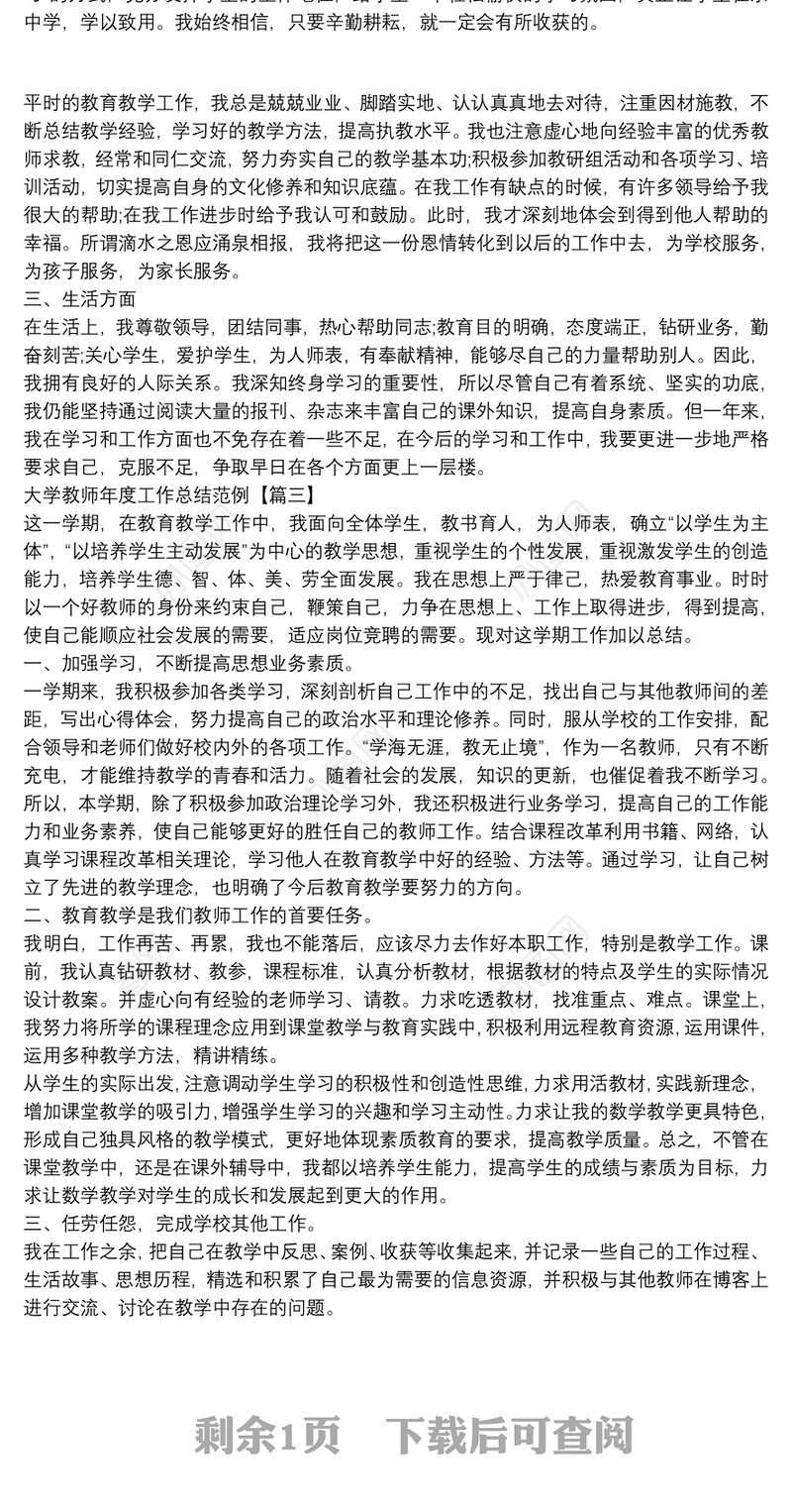 大学教师年度工作总结范例