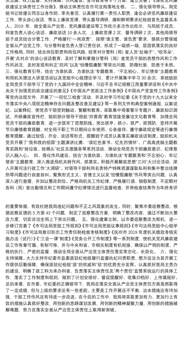 市司法局党组关于2019年度落实全面从严治党主体责任的情况报告