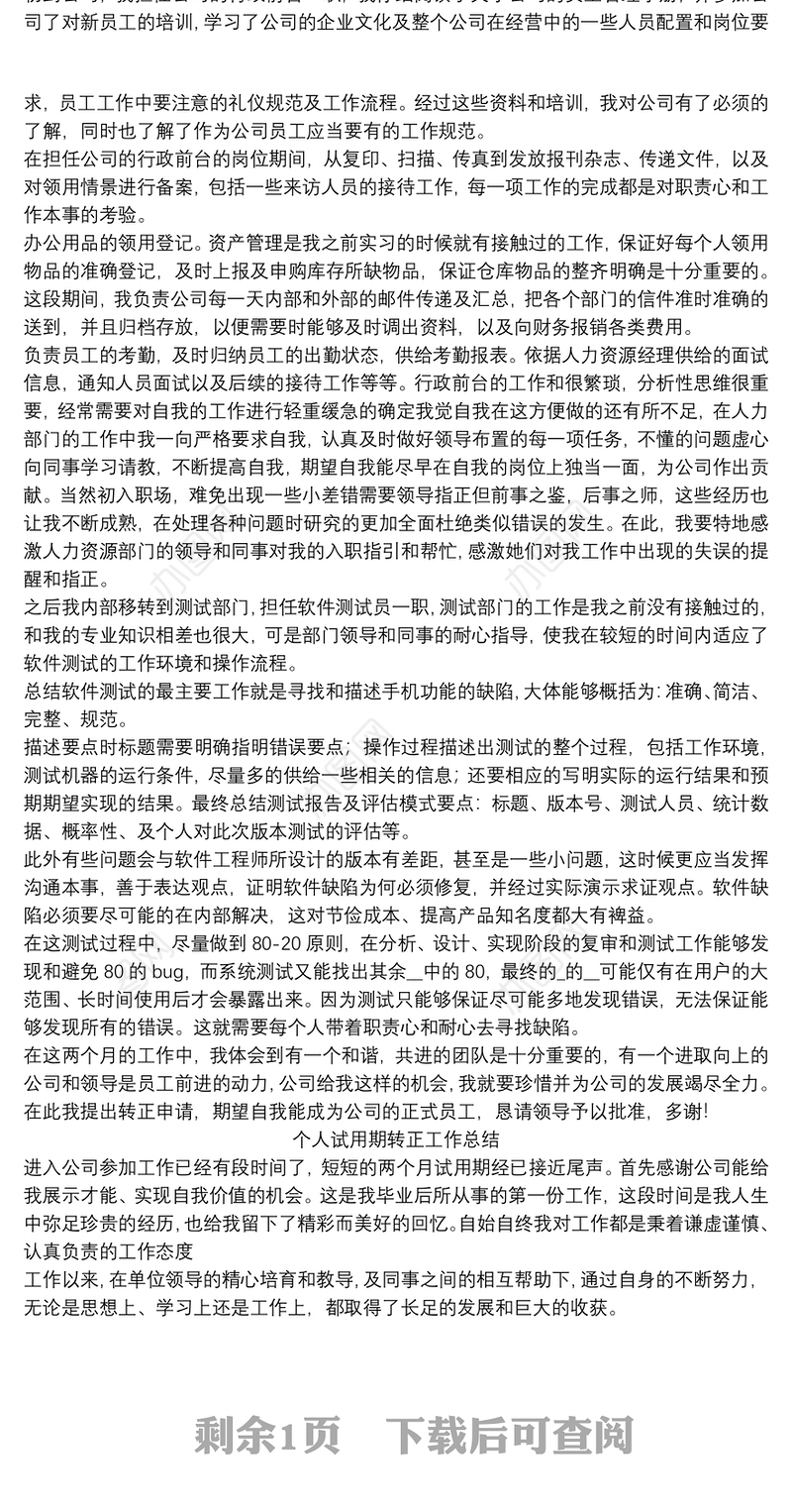 试用期工作总结