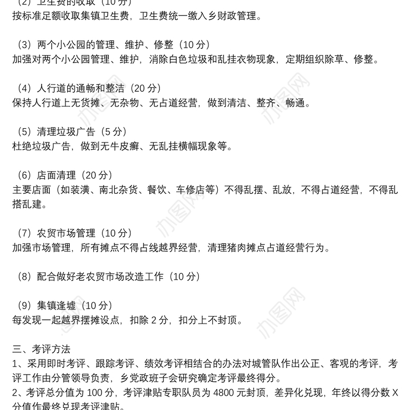 2021年度城管队工作考核方案