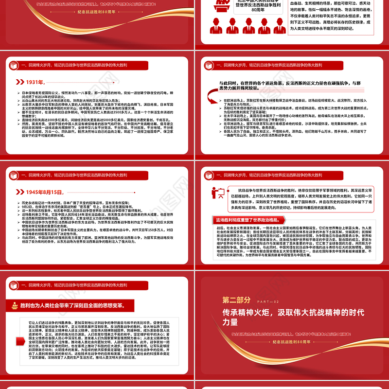 红色简洁中国人民抗日战争暨世界反法西斯战争胜利80周年PPT课件下载