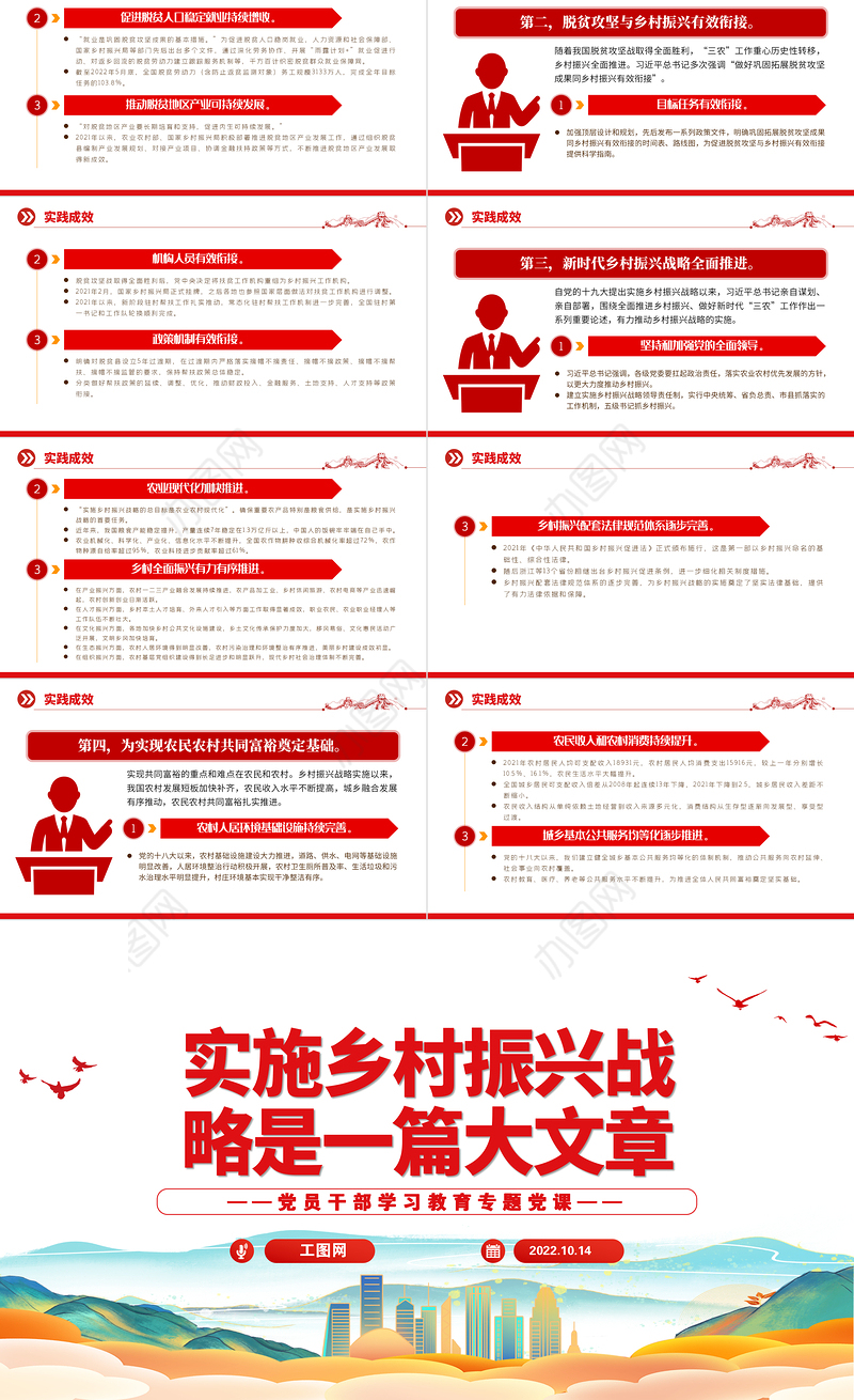 2022实施乡村振兴战略是一篇大文章PPT党建风党员干部学习教育专题党课党建课件