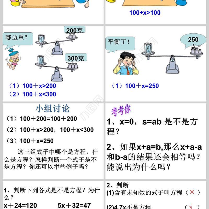  小学五年级上册数学课件方程的意义PPT模板