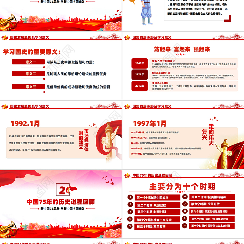 2024建国75周年喜迎国庆PPT精美简洁风礼赞新中国奋进新时代党课