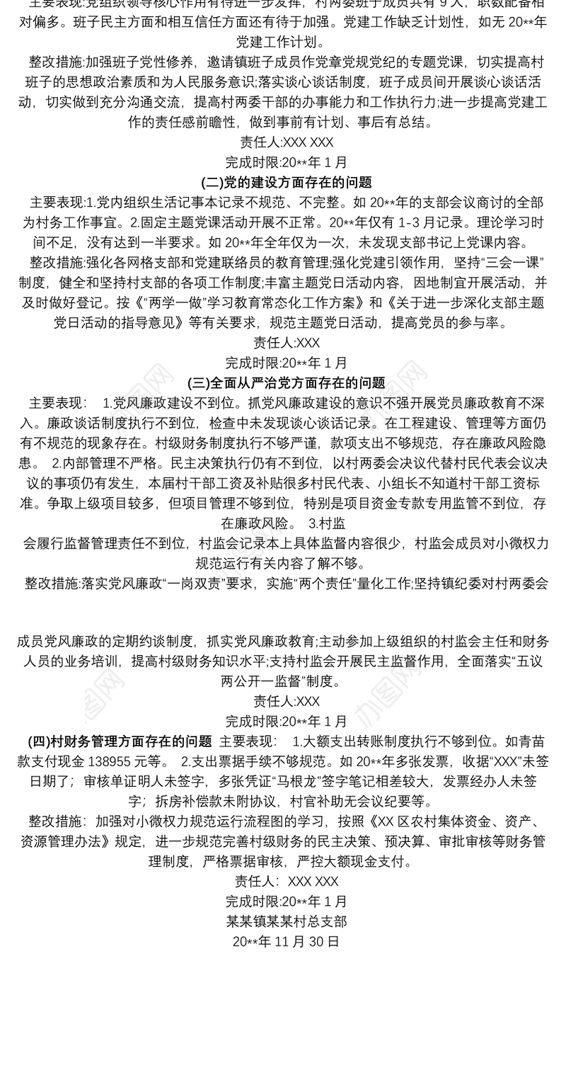 2021村级巡查问题整改措施_整改方案