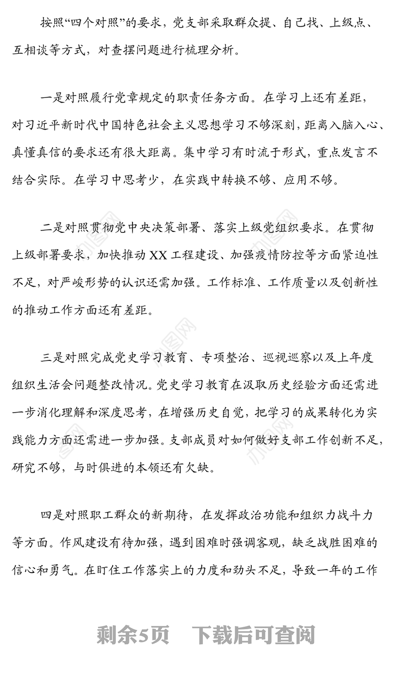 2022年度组织生活会党支部委员会年度工作报告