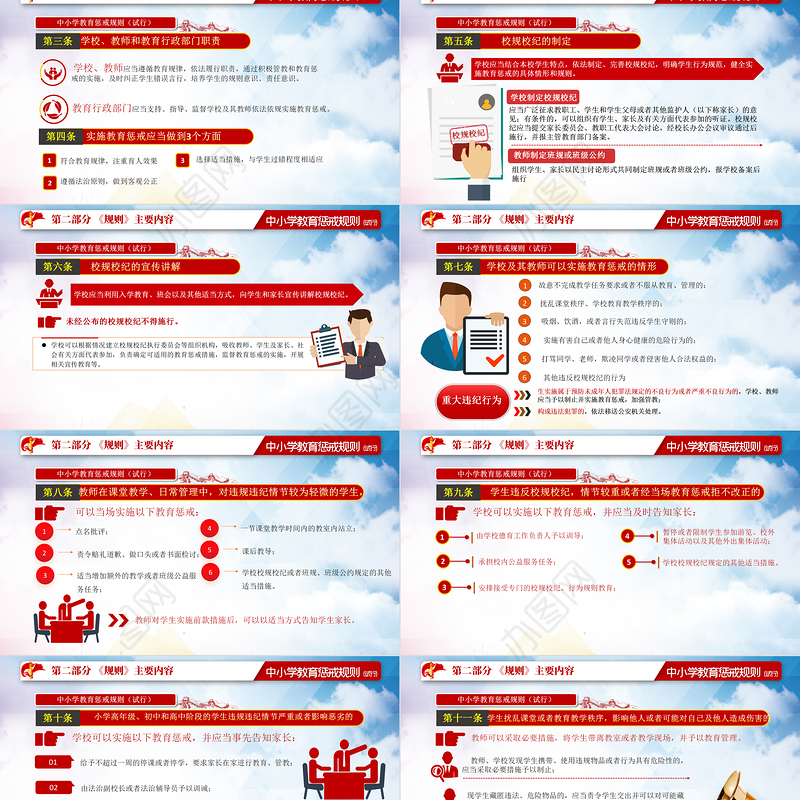 蓝色党建风学习全面教育部颁布解读中小学教育惩戒规则（试行）ppt