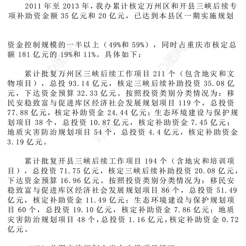 关于重庆市万州区开县三峡后续年度项目实施情况的调研报告