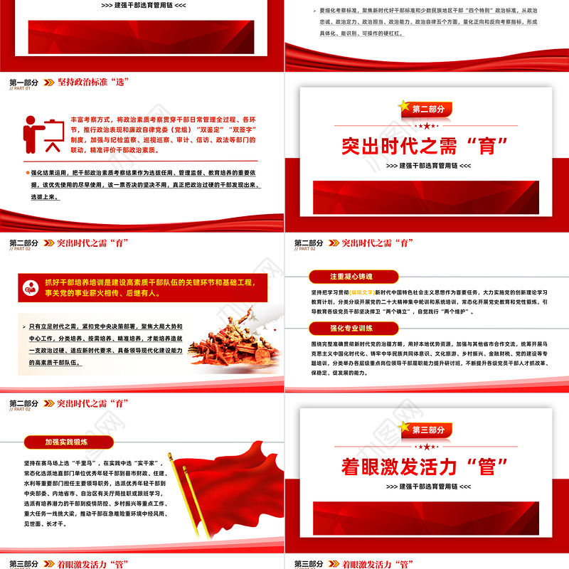 2022建强干部选育管用链PPT红色精美风党支部主题党日活动专题党课课件模板