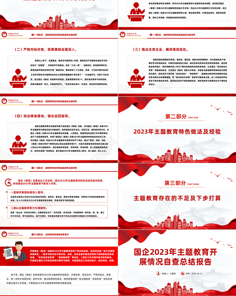 国企2023年主题教育开展情况自查总结报告PPT模板