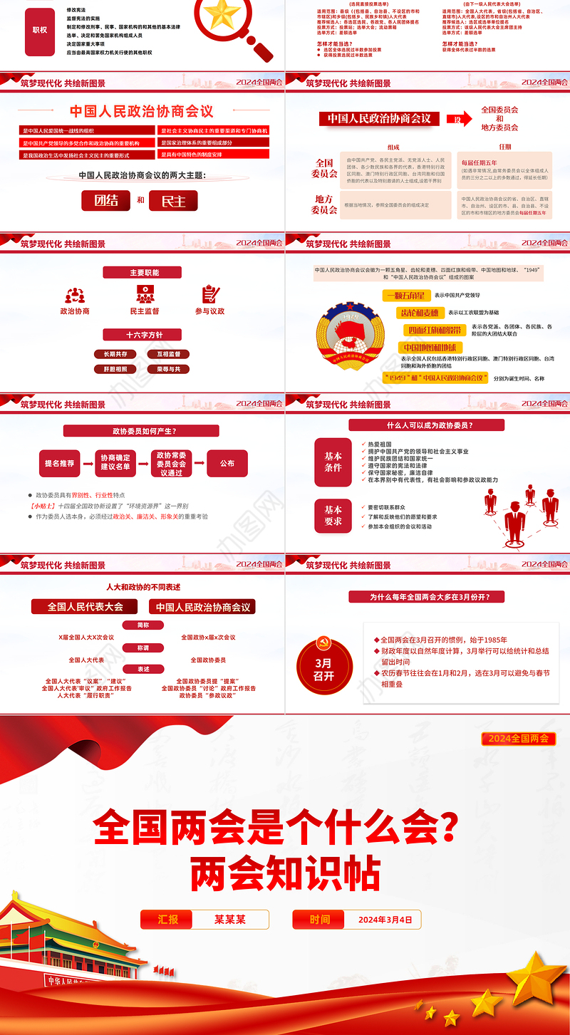 全国两会是个什么会PPT红色精美2024两会知识帖宣讲课件