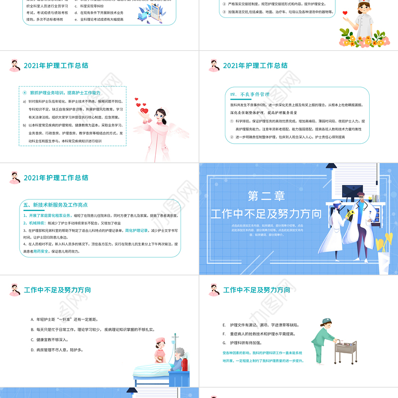 护理年终总结PPT2022简约时尚风护士年重总结课件模板