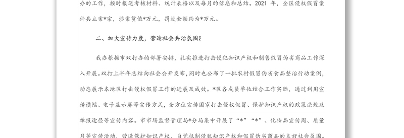 打击侵犯知识产权和制售假冒伪劣商品工作总结及下一年工作计划