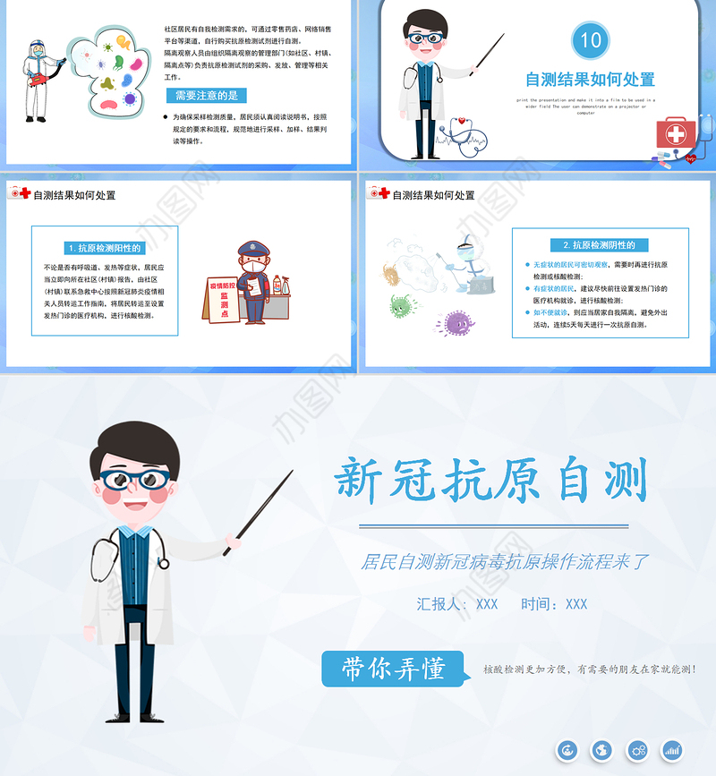 2022居民自测新冠病毒抗原操作流程PPT清新简约风医疗医学通用PPT模板