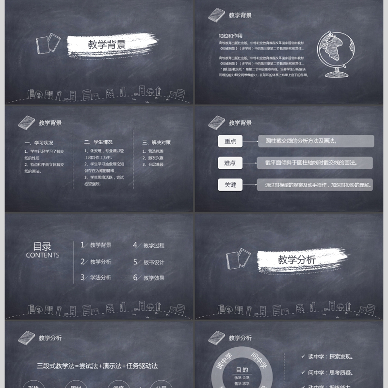 黑板风简约教师说课教学设计PPT模板