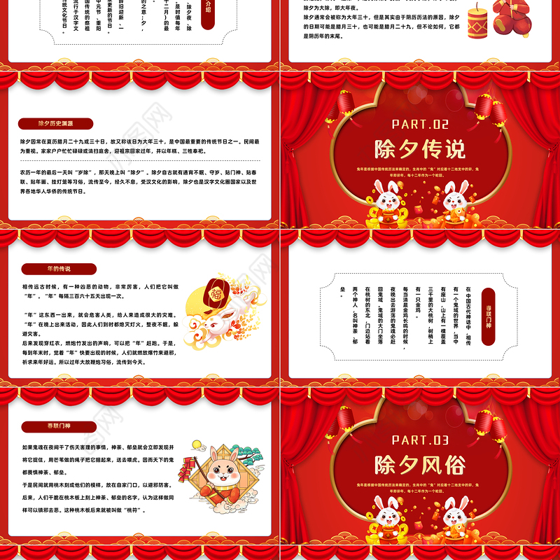 2023福兔临门PPT中国风中国传统节日除夕节日介绍课件模板