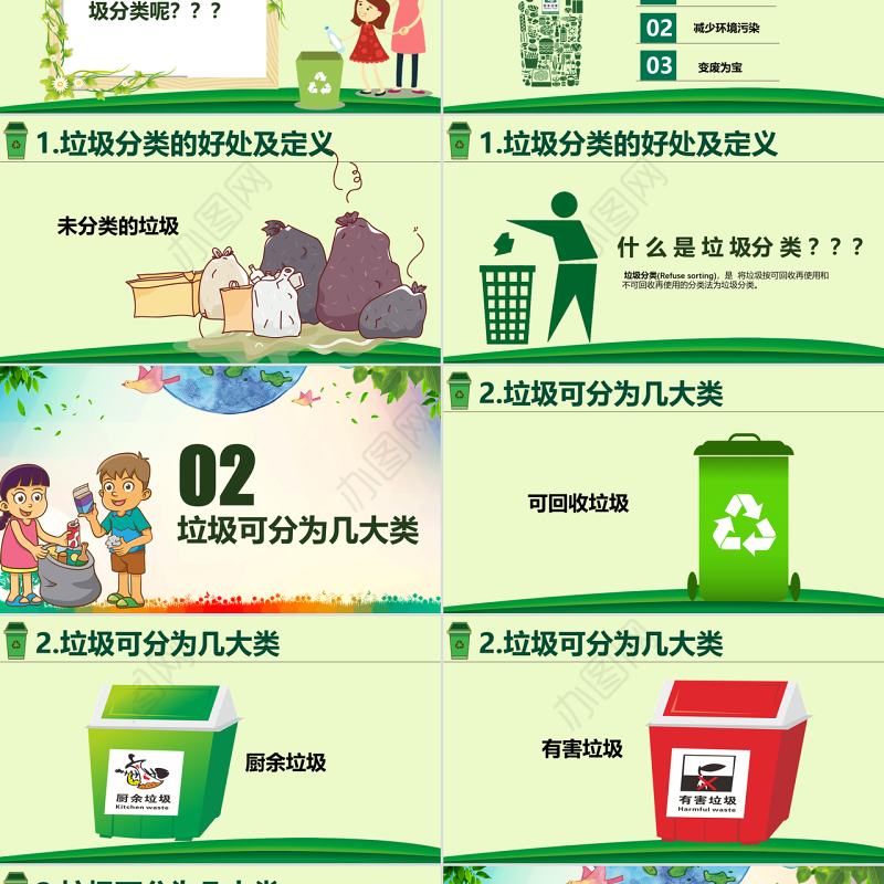 绿色城市环境垃圾分类低碳环保局PPT模板