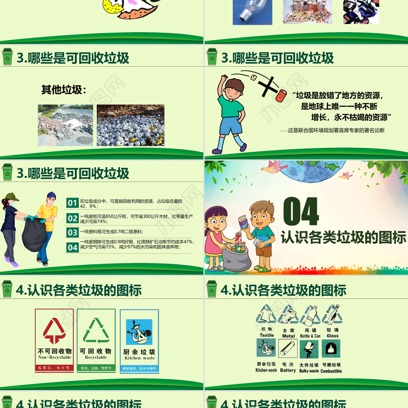 绿色城市环境垃圾分类低碳环保局PPT模板