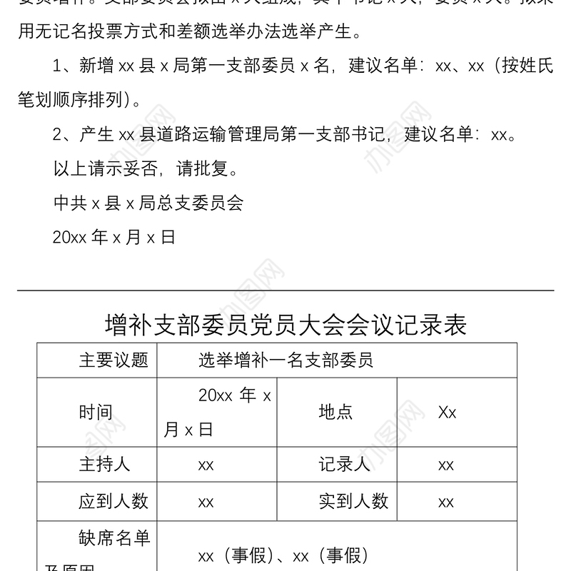 2021增补支部委员党员大会会议记录表范文2篇