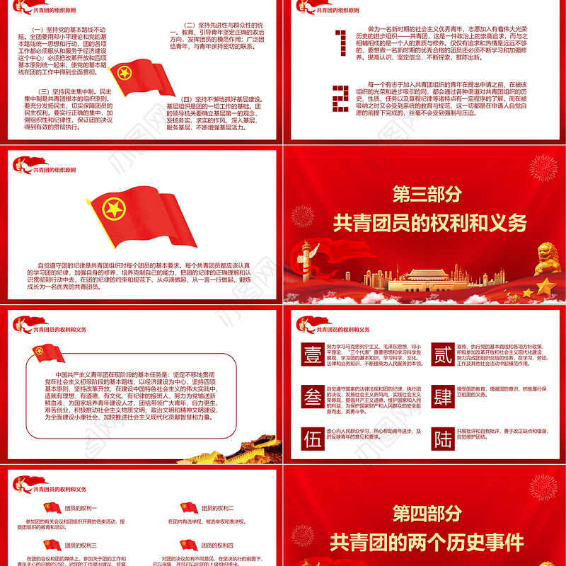 共青团的光辉历史PPT红色时尚五四青年节共青团基础知识历史事件团史学习课件