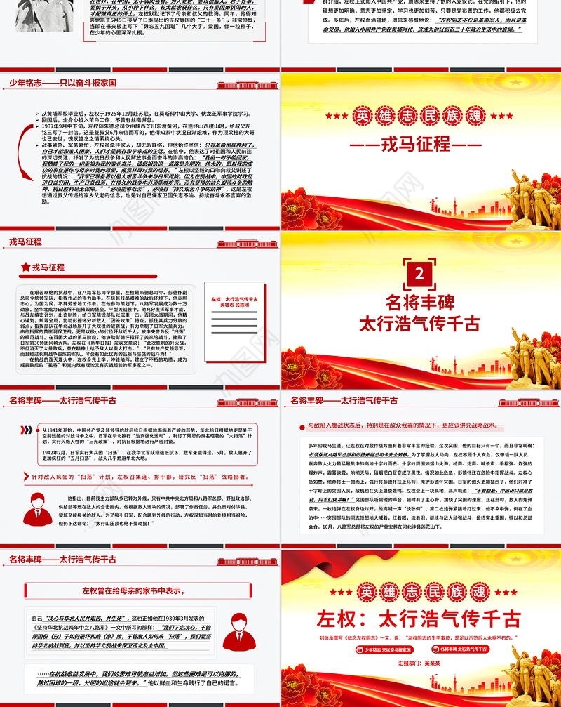 红色大气左权将军PPT太行浩气传千古缅怀抗日民族英雄课件