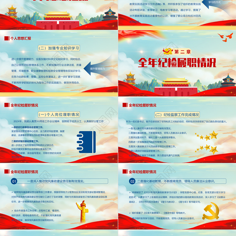 纪委书记述职报告PPT简约党政风党员干部工作总结暨新年工作计划专题党课课件模板