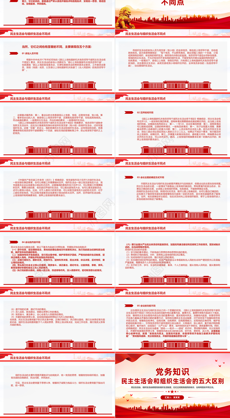 民主生活会和组织生活会的五大区别PPT红色精美党务知识课件