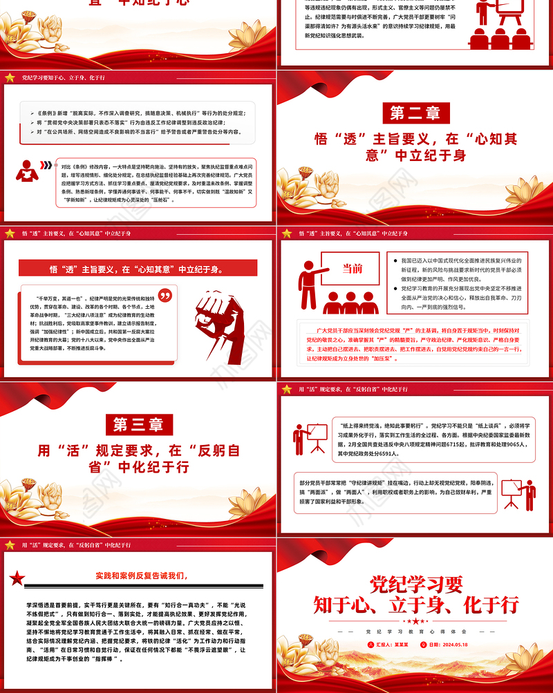 红色精美党纪学习教育之要知于心立于身化于行PPT下载