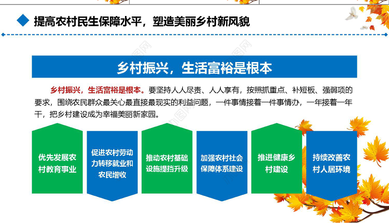 2019黄色秋天枯叶规划农村工作三农党课PPT模板