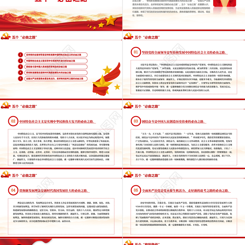 两个重要论断PPT红色大气深入学习五个必由之路和五个有利条件党课课件模板