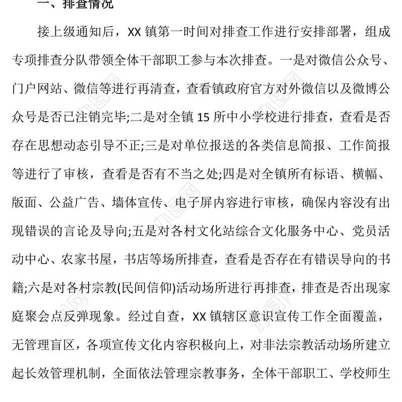 2022年精美实用乡镇意识形态领域风险隐患排查情况报告PPT模板(讲稿)