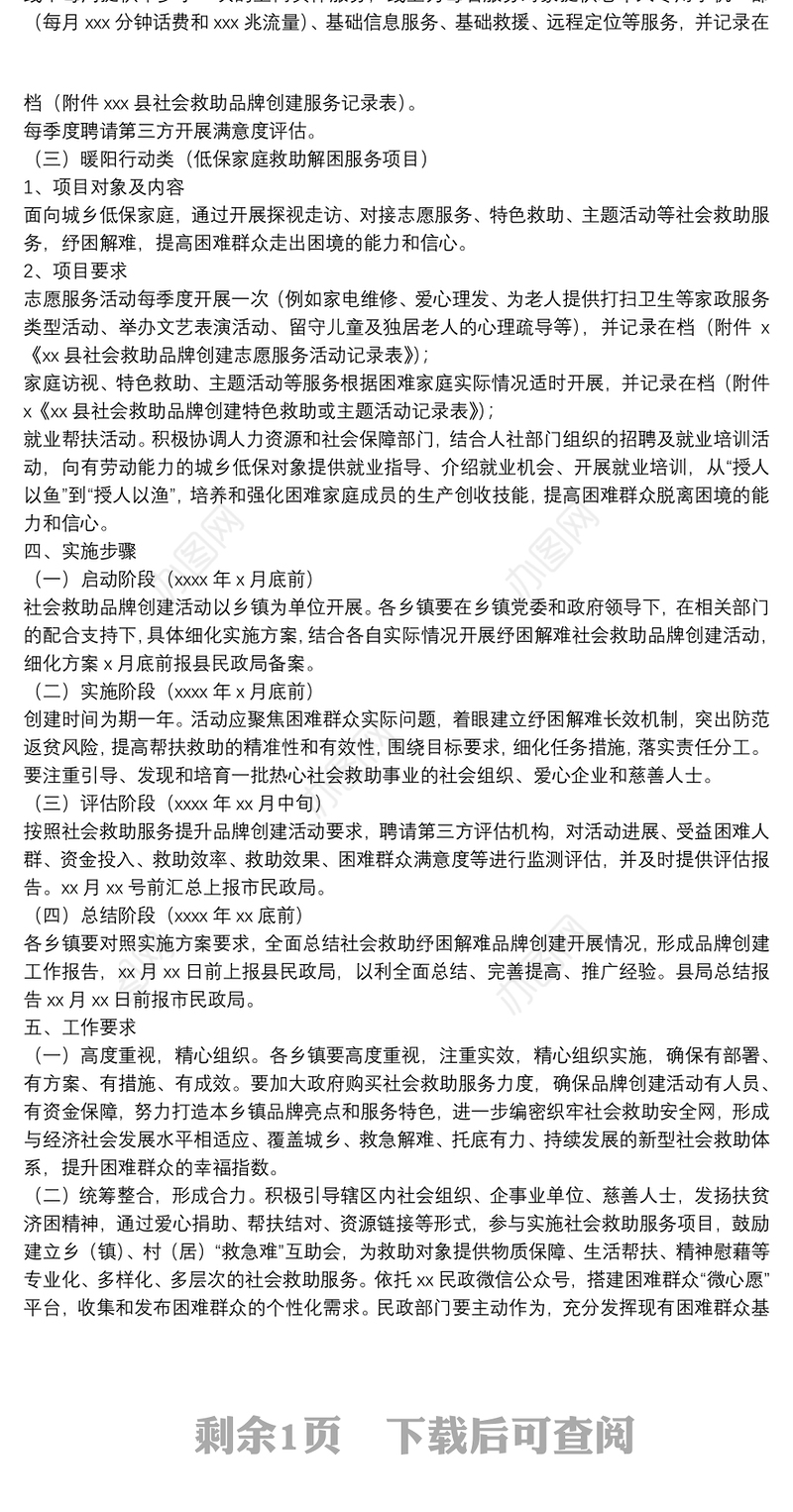 县社会救助品牌创建活动实施方案