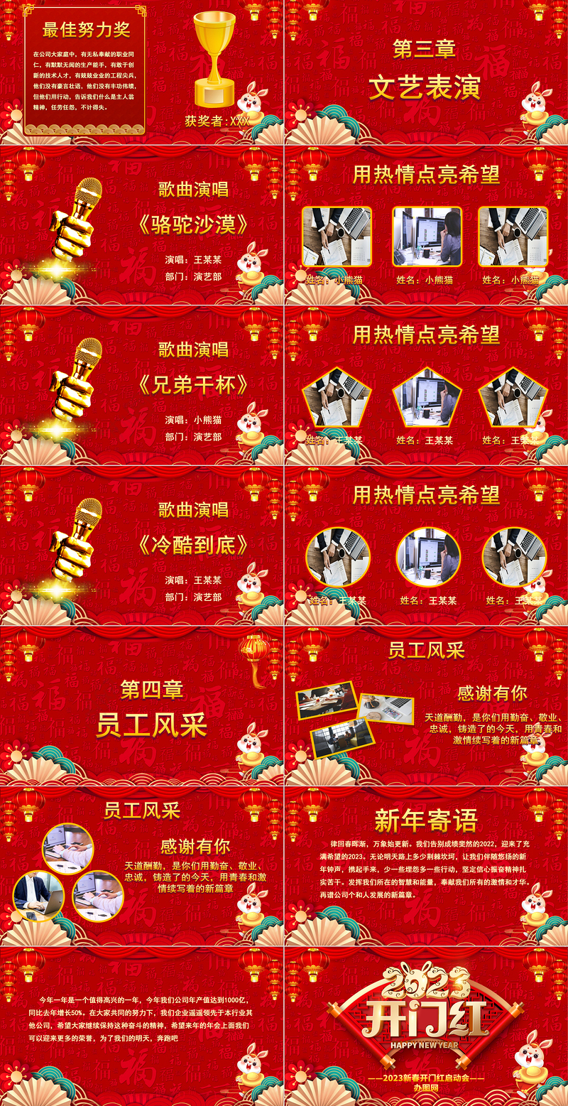 2023开门红PPT红色喜庆中国风兔年大吉新春开门红启动会企业年会颁奖典礼模板
