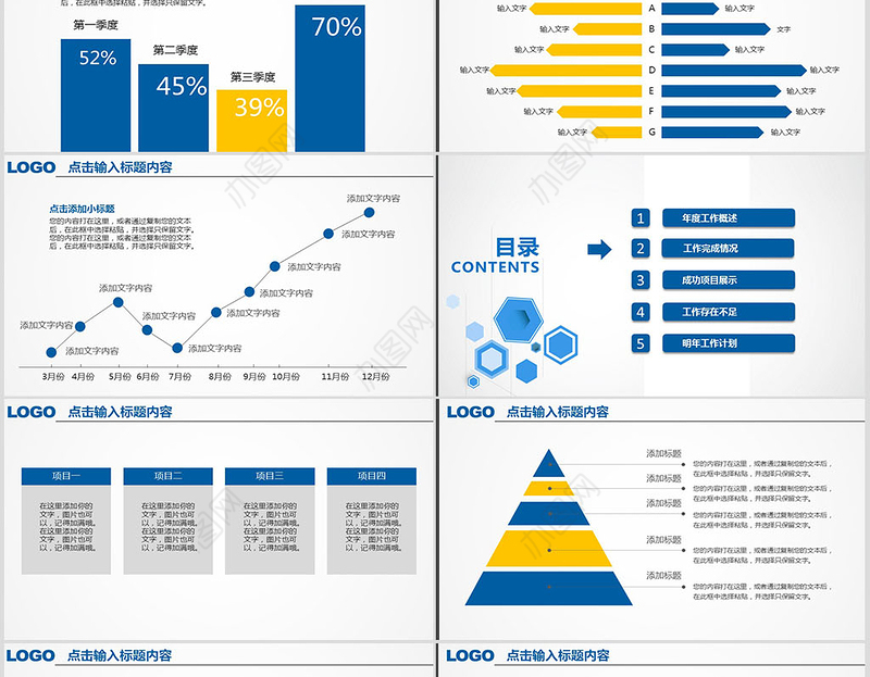 蓝色大气工作汇报年终总结新年计划述职报告幻灯片公司介绍PPT模板幻灯片