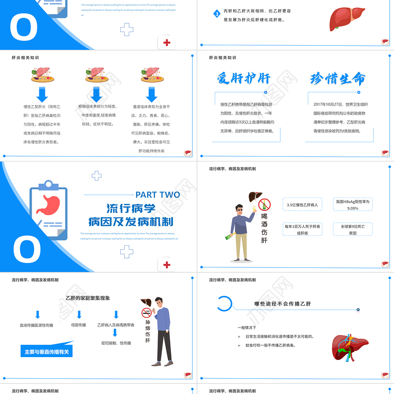 2022慢性肝炎PPT蓝色简约风慢性肝炎知识介绍专题课件模板