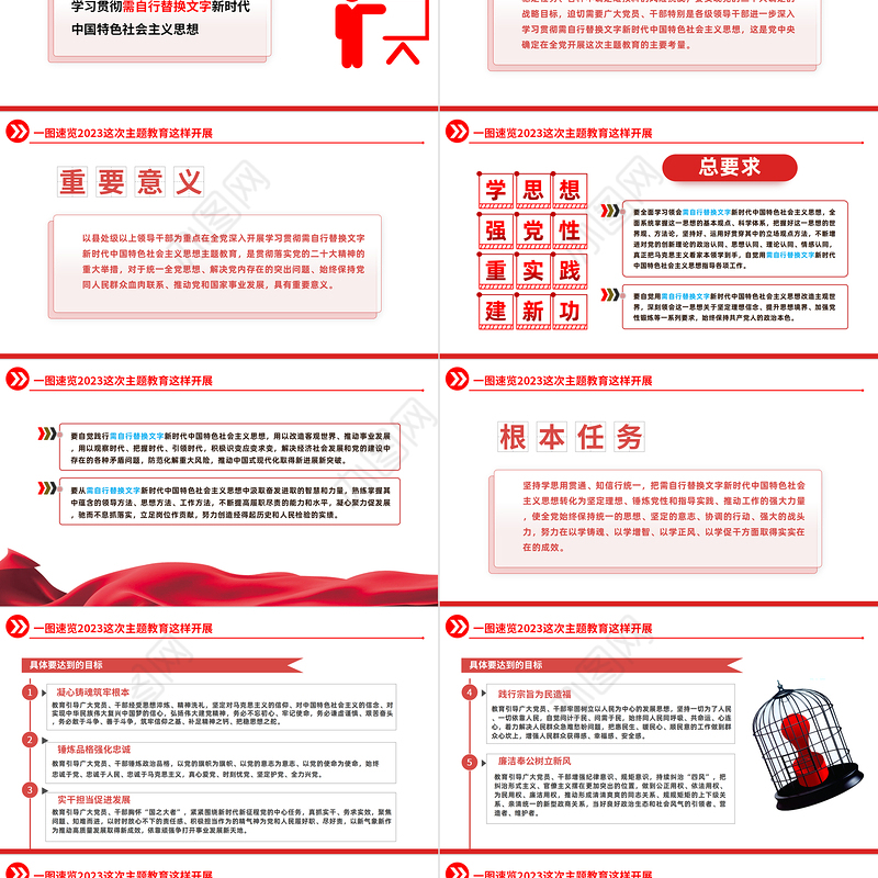 2023一图速览主题教育这样开展PPT红色党政风基层党委党支部党员干部主题教育专题党课课件模板下载