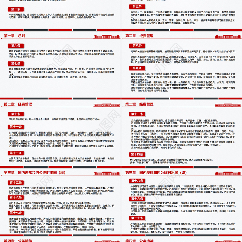 红色精美《党政机关厉行节约反对浪费条例》PPT党课下载