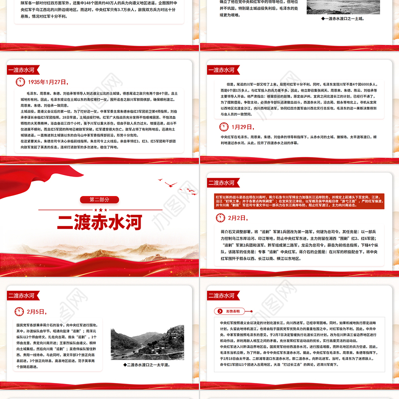 红色简洁四渡赤水中外战争史上的奇观PPT党史故事课件