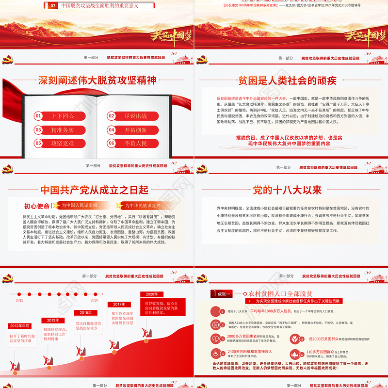 弘扬脱贫攻坚精神PPT红色大气中国精神谱系巩固拓展脱贫成果专题党政党课课件