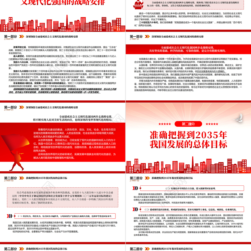 2022全面建成社会主义现代化强国的战略安排和目标任务PPT红色精美风党员干部学习教育专题党课党建课件