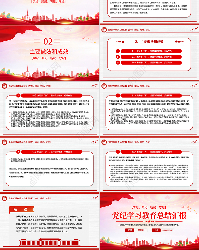 党政部门2024年党纪学习教育总结汇报PPT模板课件