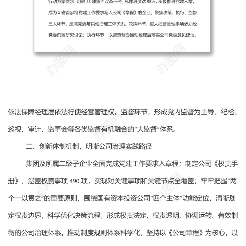 X集团公司国企改革三年情况总结汇报